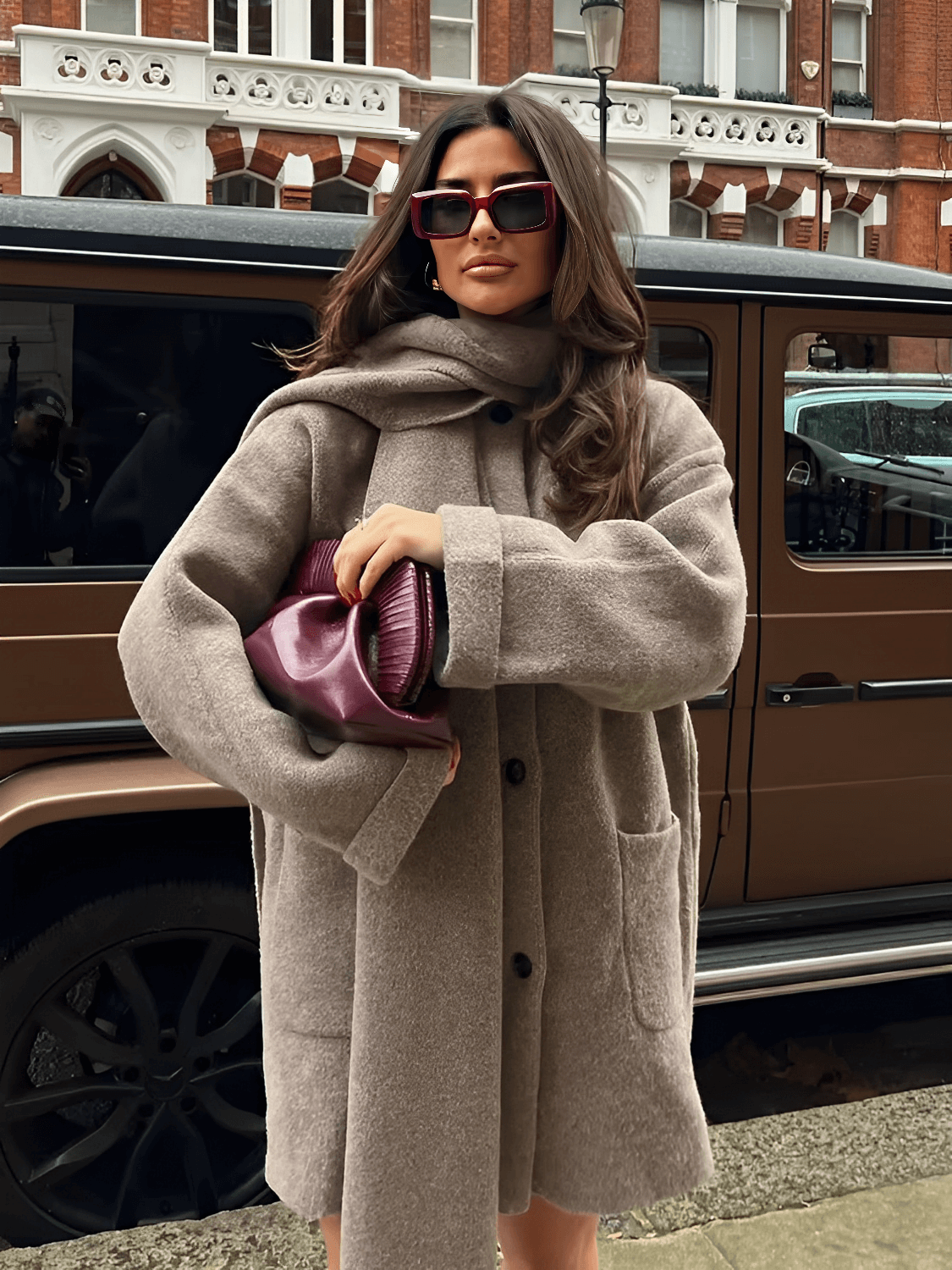 Casaco Oversized em Lã Batida com Gola Cowl