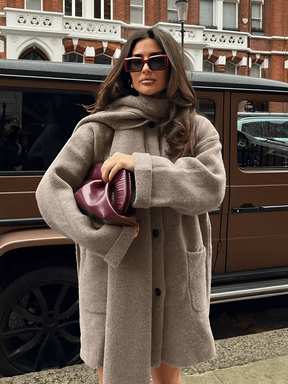 Casaco Oversized em Lã Batida com Gola Cowl