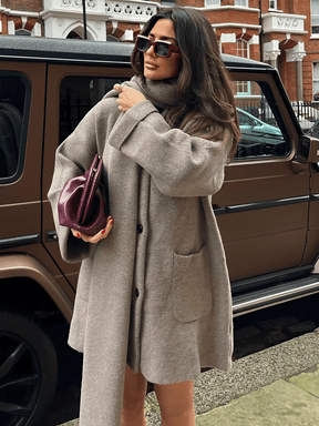 Casaco Oversized em Lã Batida com Gola Cowl