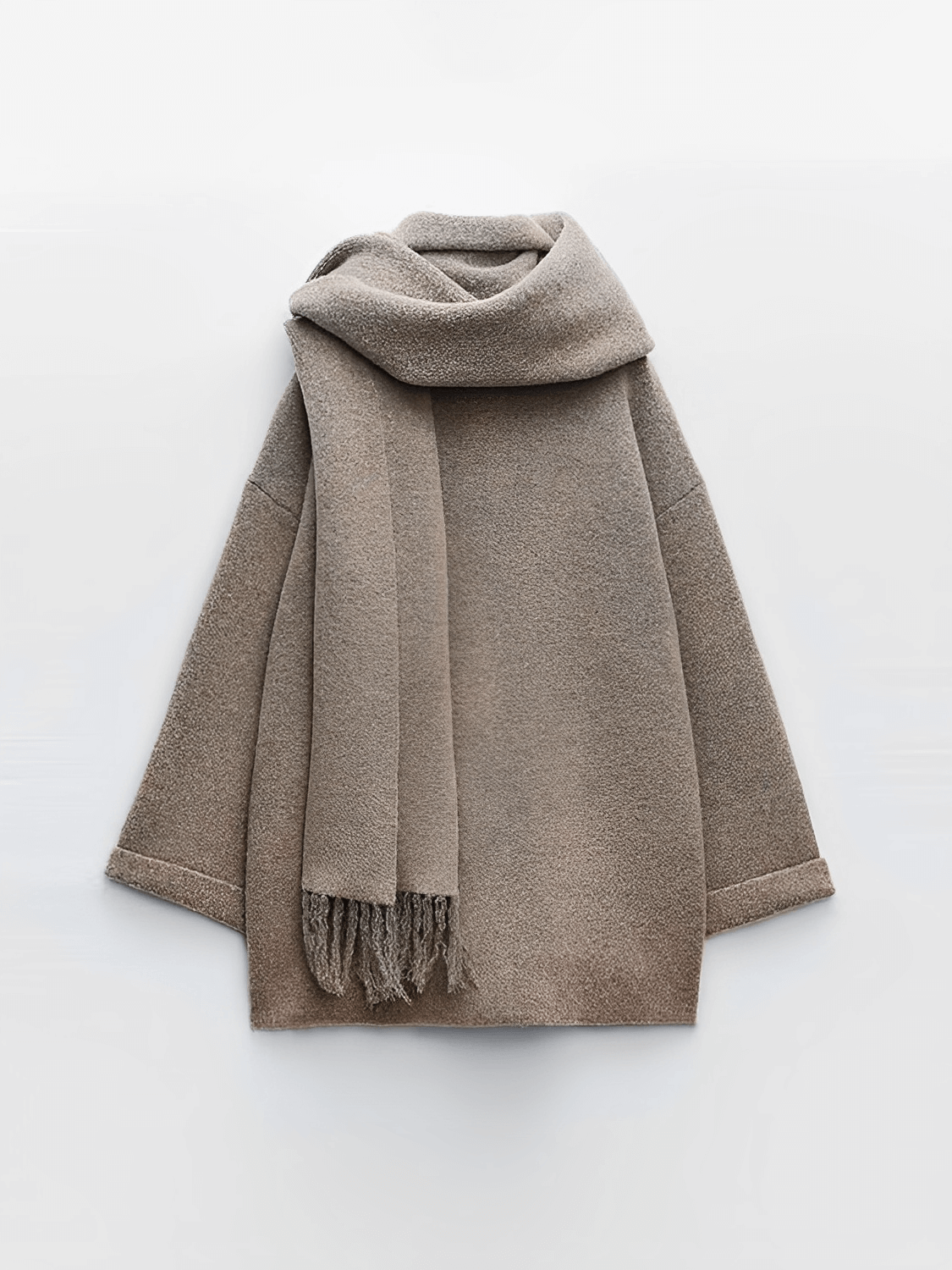 Casaco Oversized em Lã Batida com Gola Cowl