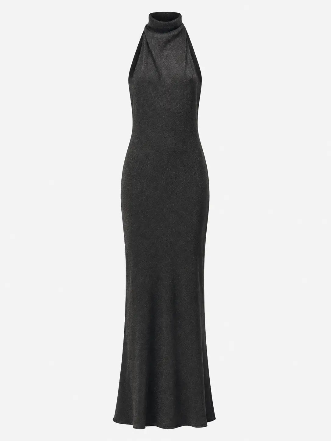 Vestido Longo Metalizado Gola Alta com Costas Abertas - Rafaela