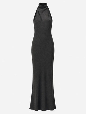 Vestido Longo Metalizado Gola Alta com Costas Abertas - Rafaela