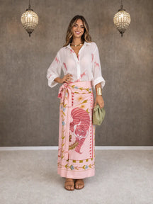 Conjunto Feminino Rosa com Estampa de Tigre Camisa e Saia Longa — Jaipur