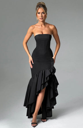 Vestido Feminino Longo com Fenda e Babados Tomara que Caia – Riviera