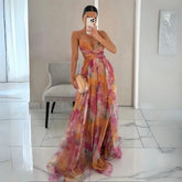 Vestido Feminino Longo Floral de Alcinhas com Decote V – Toscana