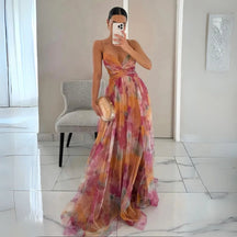 Vestido Feminino Longo Floral de Alcinhas com Decote V – Toscana