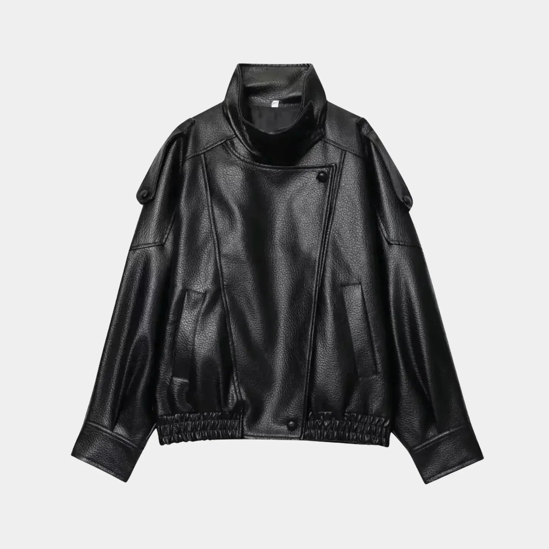 Jaqueta Feminina de Couro Premium Oversized Gola Alta – Bruges