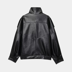 Jaqueta Feminina de Couro Premium Oversized Gola Alta – Bruges