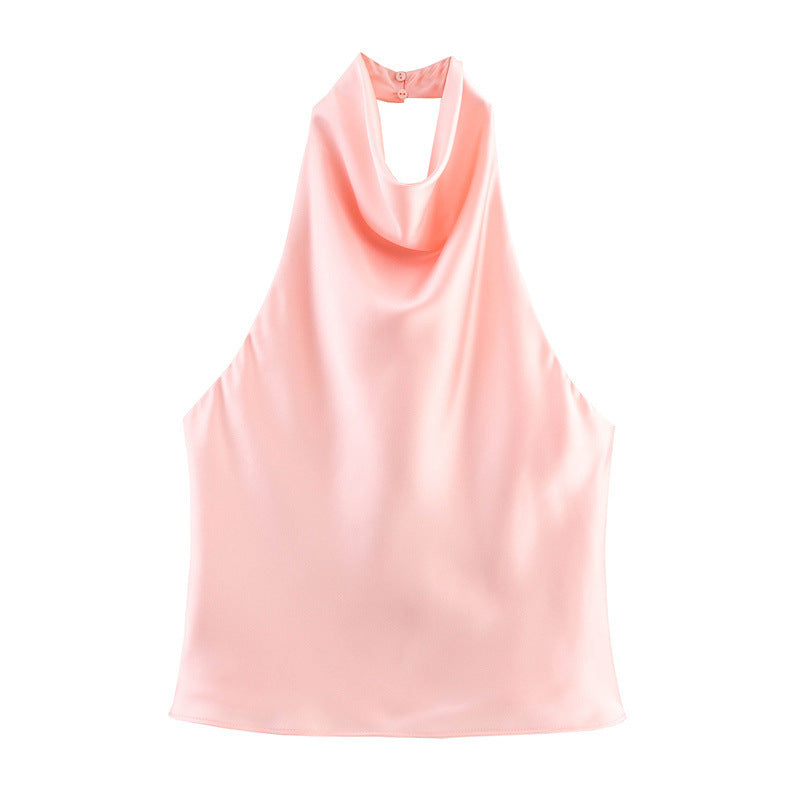 Top Halter de Cetim com Decote Drapeado