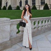 Vestido Longo com Decote Halter com Estampa em Poá - Vintage