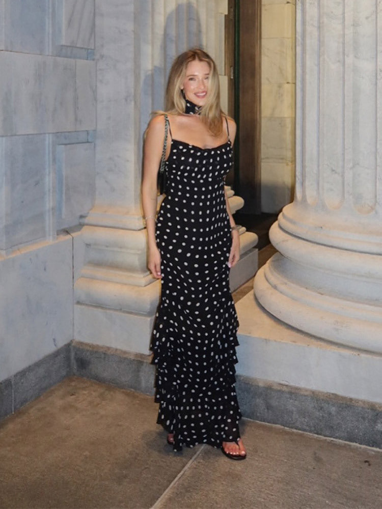 Vestido Longo com Estampa Poá - Grace