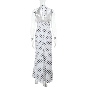 Vestido Longo com Decote Halter com Estampa em Poá - Vintage