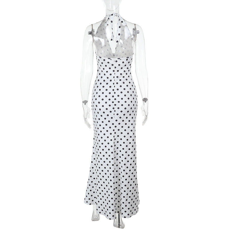 Vestido Longo com Decote Halter com Estampa em Poá - Vintage