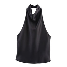 Top Halter de Cetim com Decote Drapeado