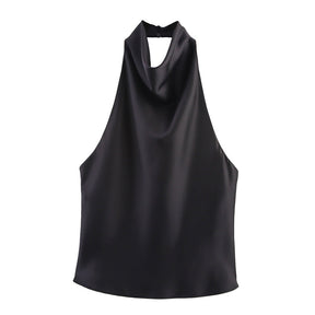 Top Halter de Cetim com Decote Drapeado