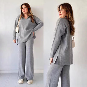 Conjunto de Suéter com Gola e Calça Caneladas em Algodão
