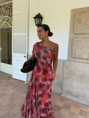 Vestido Feminino Longo Ombro a Ombro de Chiffon com Drapeado – Umbria