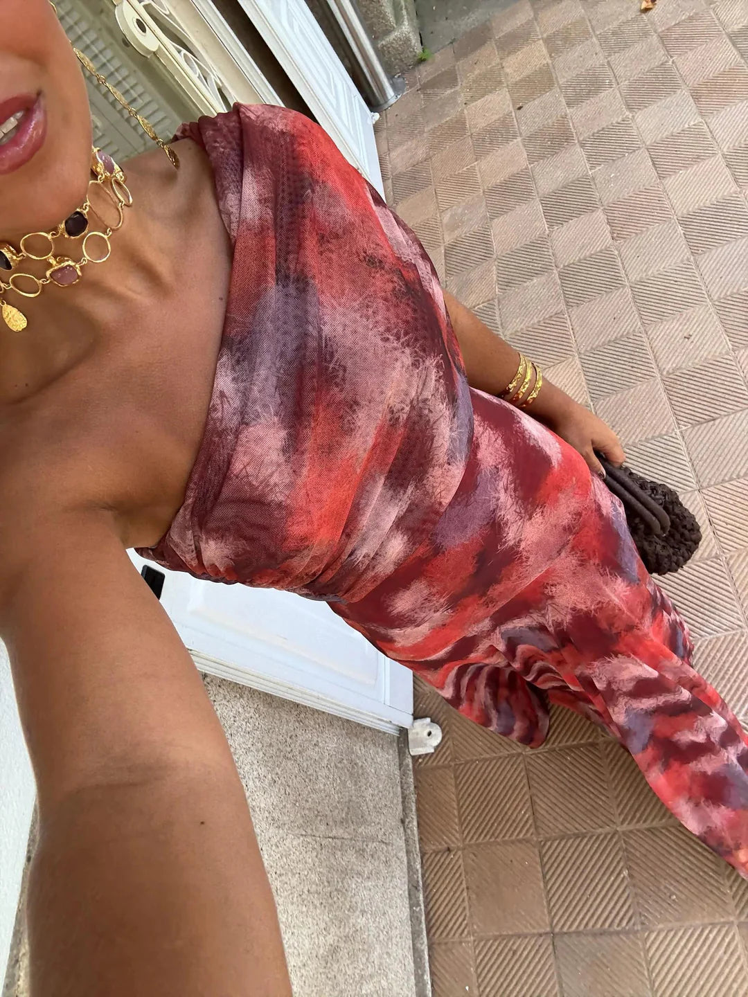 Vestido Feminino Longo Ombro a Ombro de Chiffon com Drapeado – Umbria