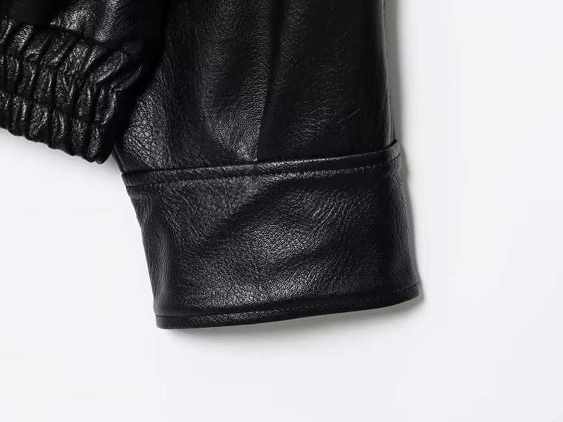 Jaqueta Feminina de Couro Legítimo Oversized Gola Alta – Bruges
