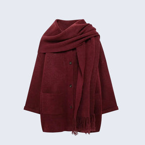 Casaco Oversized em Lã Batida com Gola Cowl