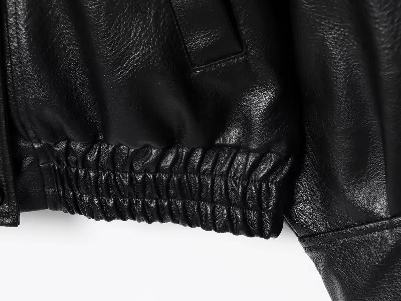Jaqueta Feminina de Couro Legítimo Oversized Gola Alta – Bruges