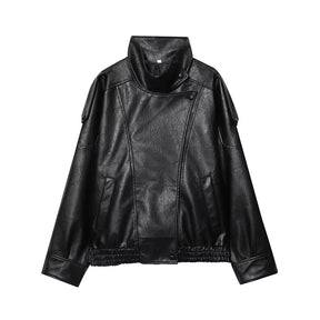 Jaqueta Feminina de Couro Legítimo Oversized Gola Alta – Bruges