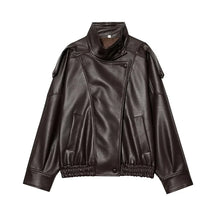 Jaqueta Feminina de Couro Premium Oversized Gola Alta – Bruges