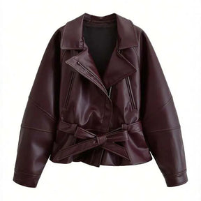 Jaqueta Feminina de Couro Legítimo Oversized com Cinto – Capri