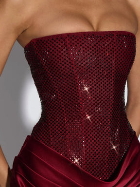 Vestido Feminino Curto de Paetê com Saia de Cetim e Drapeado – Chantilly
