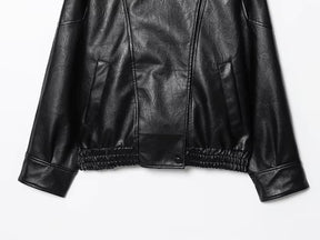 Jaqueta Feminina de Couro Legítimo Oversized Gola Alta – Bruges