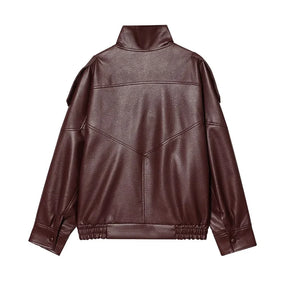 Jaqueta Feminina de Couro Legítimo Oversized Gola Alta – Bruges