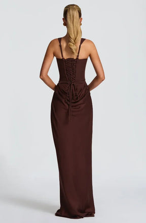 Vestido Feminino Longo com Corselet Estruturado e Decote Quadrado – Mia