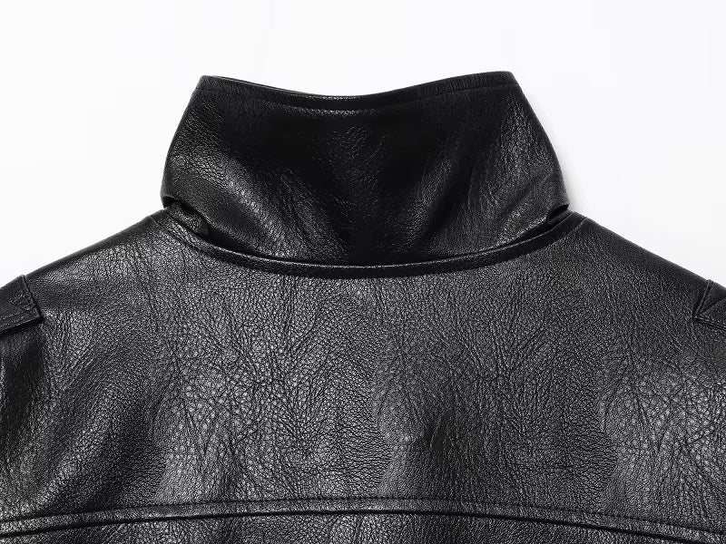 Jaqueta Feminina de Couro Legítimo Oversized Gola Alta – Bruges