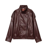Jaqueta Feminina de Couro Premium Oversized Gola Alta – Bruges