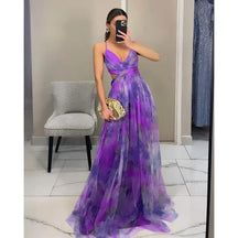 Vestido Feminino Longo Floral de Alcinhas com Decote V – Toscana