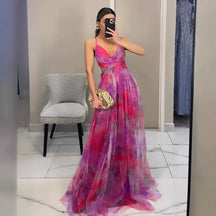 Vestido Feminino Longo Floral de Alcinhas com Decote V – Toscana