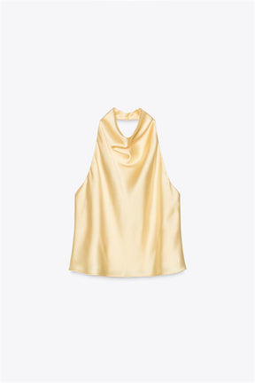Top Halter de Cetim com Decote Drapeado