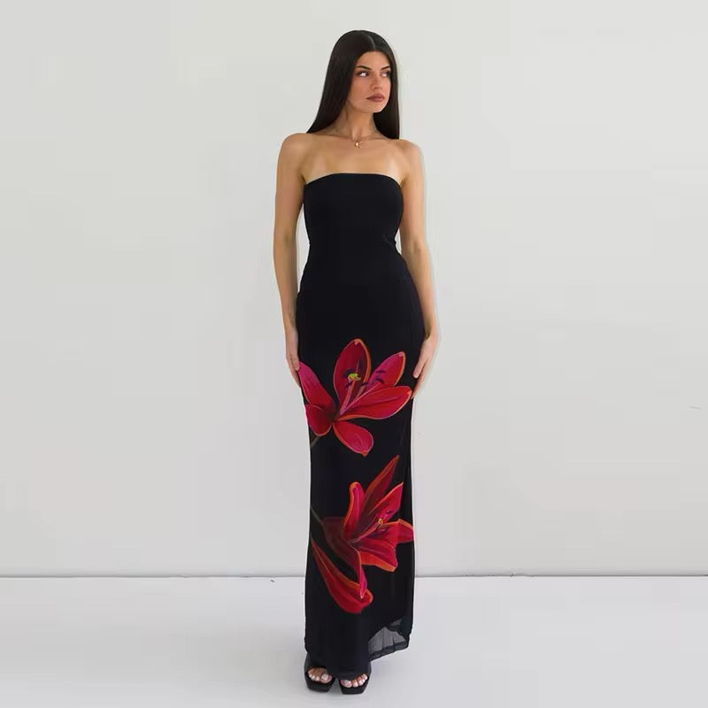 Vestido Longo com Estampa de Flores - Camellia