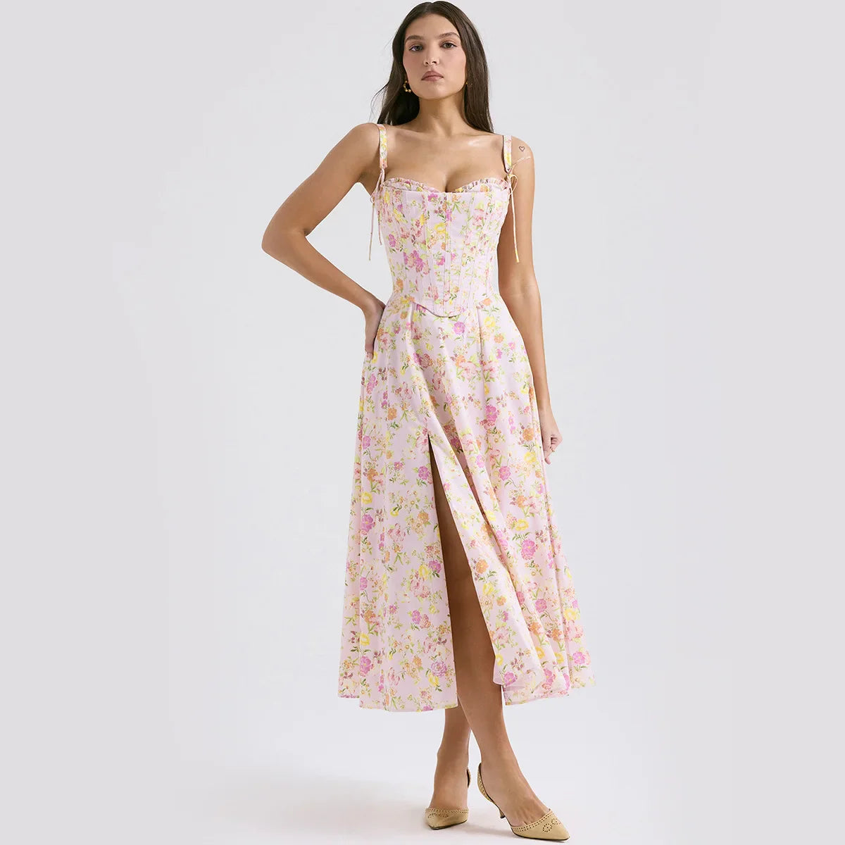 Vestido Midi Floral com Fenda Lateral - Roberta