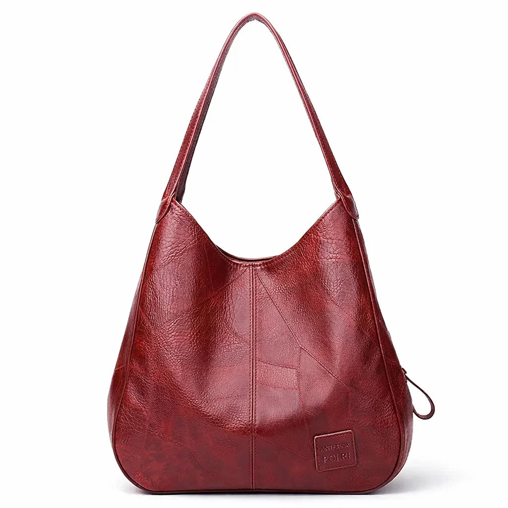 Bolsa Feminina de Couro Premium Hobo com Textura Patchwork – Bordeaux