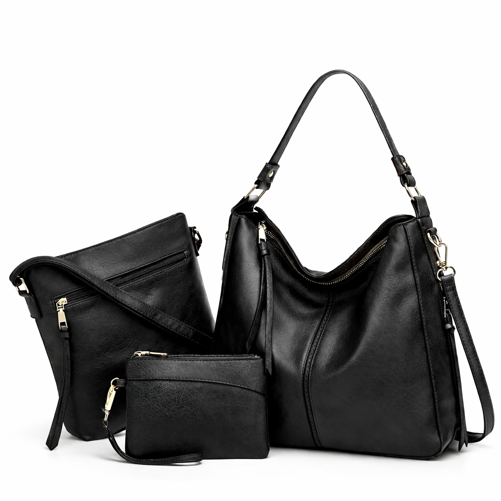 Kit de Bolsas Femininas de Couro Premium 3 em 1 com Hobo, Crossbody e Clutch – Corsica