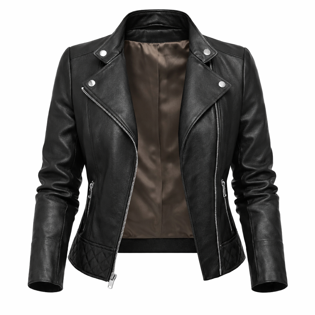 Jaqueta Feminina de Couro Premium Matelassê Estilo Biker – Verona