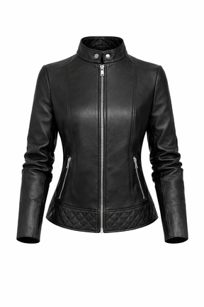 Jaqueta Feminina de Couro Premium Matelassê Estilo Biker – Verona