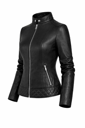 Jaqueta Feminina de Couro Premium Matelassê Estilo Biker – Verona