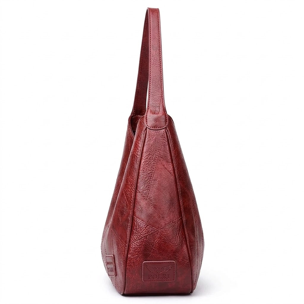 Bolsa Feminina de Couro Premium Hobo com Textura Patchwork – Bordeaux