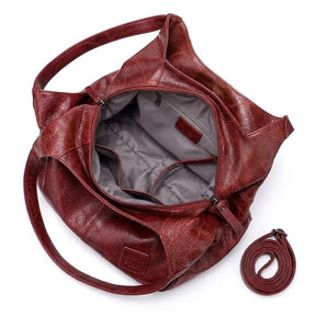 Bolsa Feminina de Couro Premium Hobo com Textura Patchwork – Bordeaux