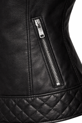 Jaqueta Feminina de Couro Premium Matelassê Estilo Biker – Verona