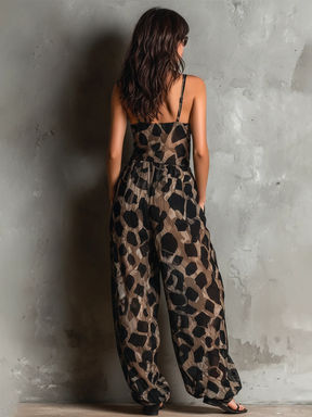 Macacão Feminino Pantalona Animal Print em Chiffon com Amarração – Kalahari