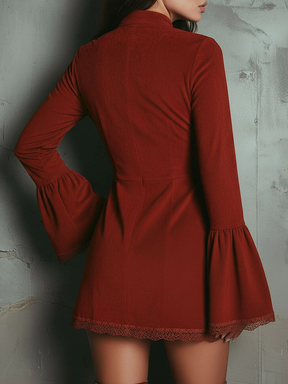 Vestido Feminino Curto Vintage de Manga Sino em Microsuede – Havana