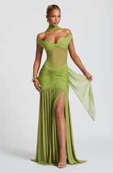 Vestido Longo em Tule Transparente - Oliva